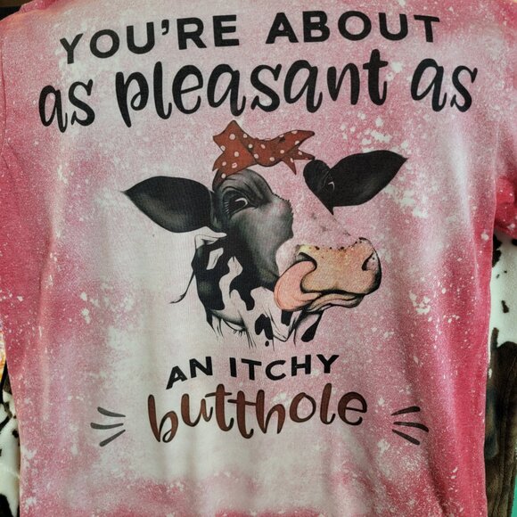 Cow Funny Red Bleached Unisex Tee Women Graphic Short Sleeve T-Shirt - Picture 3 of 6